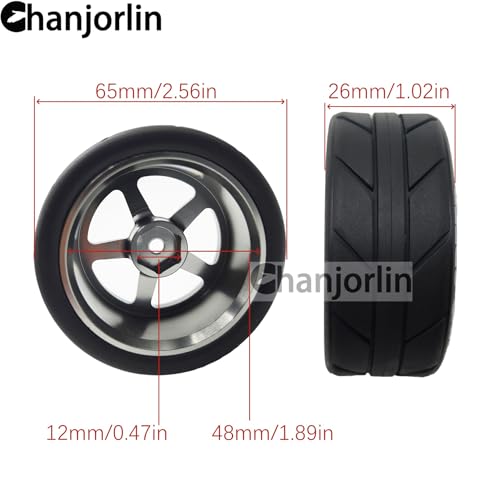 1/10 On Road Racing Tires And 5-Spoke Aluminum Wheels 12mm Hex OD 2.56" RC Touring Tyres For 1:10 Rally Street Drift Car Tamiya TT01 TT02 XV01 A959 PTG2 KYOSHO HSP Traxxas 4PCS (Titanium) - color: Titanium