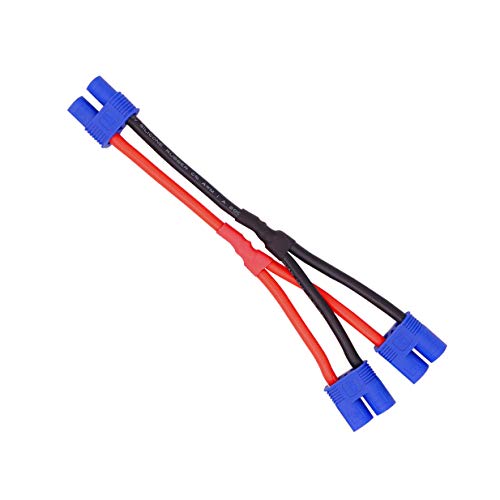 Parallel Y-Harness Adapter EC3 Connector with 12awg 10cm Silicone Wire 1 Male to 2 Female Connectors Compatible with RC Car Truck Boat Lipo Battery Connection