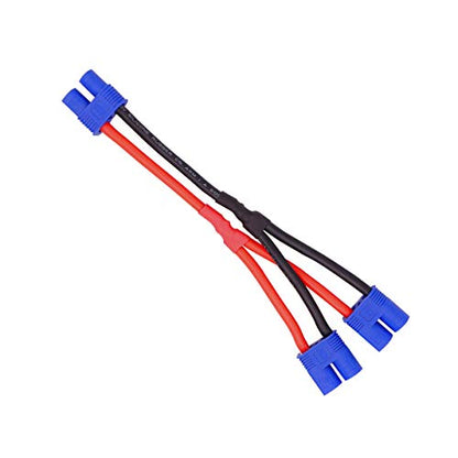 Parallel Y-Harness Adapter EC3 Connector with 12awg 10cm Silicone Wire 1 Male to 2 Female Connectors Compatible with RC Car Truck Boat Lipo Battery Connection