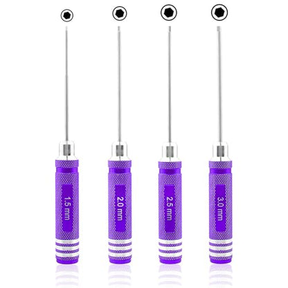 4 Pieces Hex Screw Driver Set 1.5mm 2.0mm 2.5mm 3.0mm Allen Wrench Keys Screwdriver Kit RC Repair Tools for Traxxas RC Car Drone Multi-Axis Helicopter Arrma Axial Losi Redcat Racing (Purple) - color: Purple