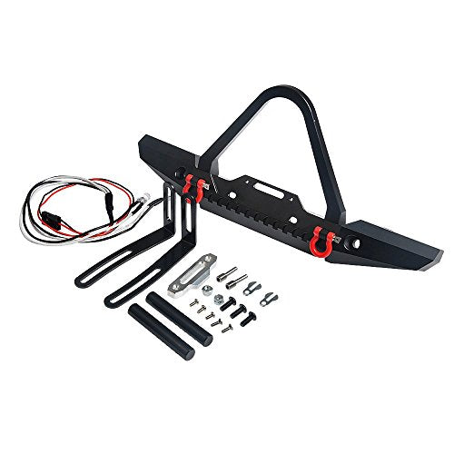 RCLIONS Metal RC Front Bumper with LED Lights Shackles for TRX4, SCX10-ii 1/10 RC Crawler Car