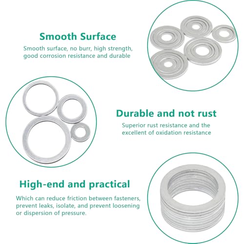 540pcs Oil Drain Plug Gaskets Oil Crush Washers Aluminum Flat Washers Automotive Engine Washers Assortment Kit (M6 M8 M10 M12 M14 M16 M18 M20 M22 M24)