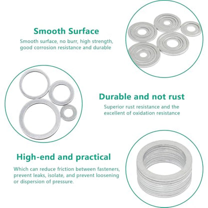 540pcs Oil Drain Plug Gaskets Oil Crush Washers Aluminum Flat Washers Automotive Engine Washers Assortment Kit (M6 M8 M10 M12 M14 M16 M18 M20 M22 M24)