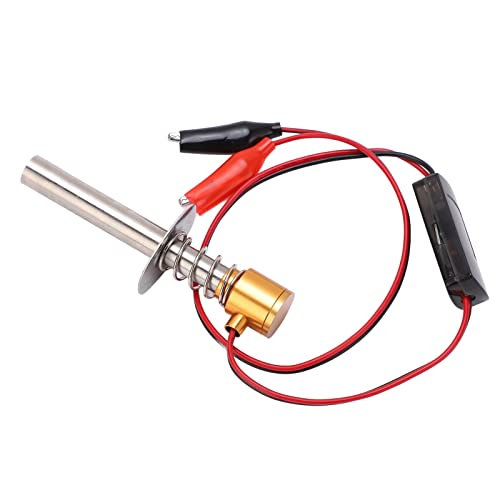6-12V RC Car Igniter Kit with N4 Hot Glow Plug Gasket, RC Glow Plug Igniter for Methanol Engine, Electronic Glow Plug Starter for Aircraft Car Model, Compatible with HSP and Othe (Golden) - color: Golden