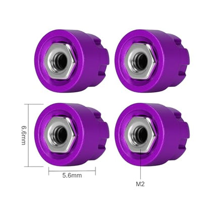 INJORA M2 Wheel Lock Nuts with Aluminum Cap for 1/24 RC Crawlers (Purple) - color: Purple