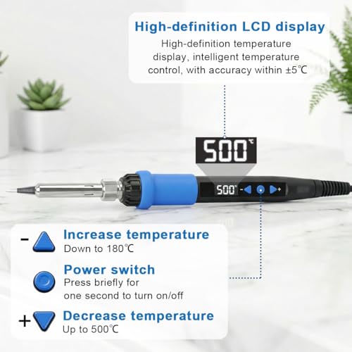 Soldering Iron Kit, 80W 110V LED Digital Solder Gun with Ceramic Heater, Portable Welding Tool Set with 5 Tips, Solder Wire, Stand & Sponge for Metal, Electrical Repair and DIY