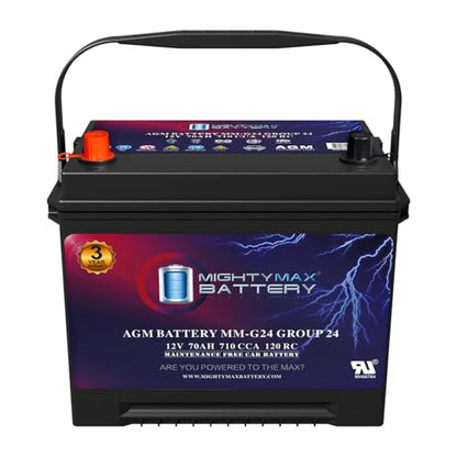 Mighty Max Battery MM-G24 Start and Stop Car BCI Group Size 24 12V 70Ah, 120RC, 710 CCA Rechargeable AGM Car battery - style: Group 24