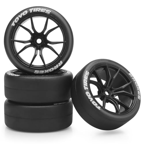 1/10 RC Drift Tires and Wheels, daitoku 12mm Hex Racing Truck Tires and Plastic Wheels Rims for Tamiya Traxxas HPI KYOSHO XV02 XV01 TT01 TT02 PTG2 A959 - Style A (Black) - color: Black