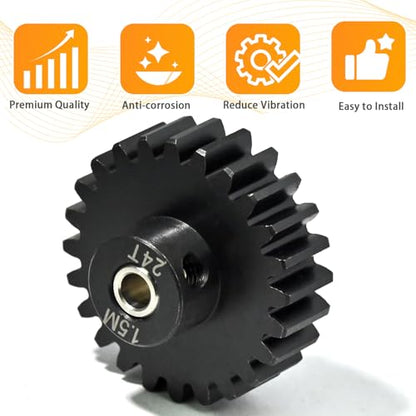 M1.5 24T Pinion Gear 8mm Bore with 8mm to 5mm Shaft Adapter Sleeve, Chromium Steel Motor Gear with Set Screw & Hex Key for Traxxas ARRMA Losi 1/5 1/8 RC Cars - size: 24T