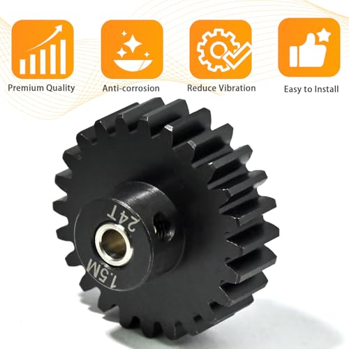 M1.5 24T Pinion Gear 8mm Bore with 8mm to 5mm Shaft Adapter Sleeve, Chromium Steel Motor Gear with Set Screw & Hex Key for Traxxas ARRMA Losi 1/5 1/8 RC Cars - size: 24T