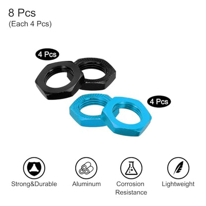 MECCANIXITY Aluminum 17mm RC Wheel Nut Thread M12x1.0mm Hex Wheel Nuts RC Wheel Nut for 1/8 RC Model Car Trucks Off Road Car Upgraded Parts Pack of 8(Black & Blue) - color: Black & Blue