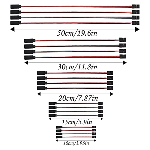 ShareGoo 20 Pieces JR Male to Female 3-Pin Servo Extension Cable Cord RC Receiver Wire Connectors for RC Car Helicopter Boat Servo Receiver Flight Controller Board Connection (5 Sizes)