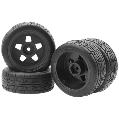 ShareGoo Nylon Wheel Rims with Rubber Tire RC 12mm Hex Compatible with HSP Tamiya Kyosho RedCat Sakura WLtoys 1/10 RC On-Road Racing Touring Car (Black) - color: Black