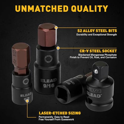 16-Piece SAE Hex Bit Impact Socket Set - Premium S2 Steel 5/64"-9/16" Allen Socket Set with Socket Adapters, 1/4”, 3/8” and 1/2” Drive | Professional Mechanic Garage Tools - style: SAE Hex