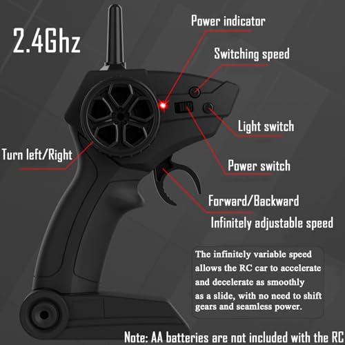 HTURCCOP 1:20 RC Drift Car 2.4GHz 4WD High Speed Drift Remote Control Cars Vehicle with LED Lights and Drifting Tires Batteries x2 Racing Sport Toy Cars for Adults Boys Girls Kids (Black 1:20) - color: Black 1:20