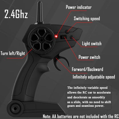 HTURCCOP 1:20 RC Drift Car 2.4GHz 4WD High Speed Drift Remote Control Cars Vehicle with LED Lights and Drifting Tires Batteries x2 Racing Sport Toy Cars for Adults Boys Girls Kids (Black 1:20) - color: Black 1:20