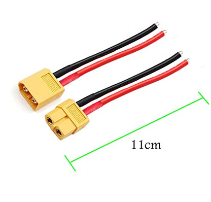 XT30 Pigtail,XT30 Male and Female Plug,XT30 Connector Adapter | with 10cm 16AWG Silicone Wire for RC Lipo Battery FPV Racing Drone, 5 Pairs - size: XT30