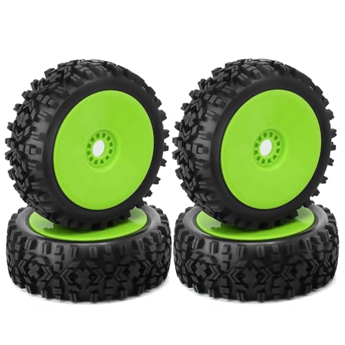 1/8 Buggy Tires OD 118mm and Wheels 17mm Hex Rubber RC Off Road Tyres for 1:8 Scale Buggy Truck Car HSP Kyosho MP10 VRX HPI Hobao ARRMA Typhon 6S 3S Talion Traxxas Losi 8ight 4PCS (Green) - color: Green