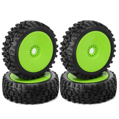 1/8 Buggy Tires OD 118mm and Wheels 17mm Hex Rubber RC Off Road Tyres for 1:8 Scale Buggy Truck Car HSP Kyosho MP10 VRX HPI Hobao ARRMA Typhon 6S 3S Talion Traxxas Losi 8ight 4PCS (Green) - color: Green