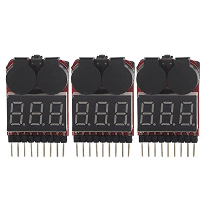 Lipo Battery Voltage Tester Low Voltage Alarm Buzzer Checker 2 in 1 RC Accessory for 1 8S Lipo Li ion LiMn Li Fe Batteries Plastic Shell Durable 3Pcs Set
