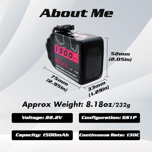 CNHL 1500mAh 6S LiPo Battery 22.2V 130C with XT60 Plug (2 Packs) | High discharge RC battery for FPV racing drones, freestyle quadcopters, RC helicopters, and airplane models.