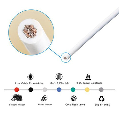 BNTECHGO 14 Gauge Silicone Wire White 25ft Stranded Tinned Copper Wire | Flexible 14 AWG Stranded Wire Silicone Rubber Insulation For RC Models, Drone, Robot, Battery, EV Charger, 3D Printer, DIY - color: White, size: silicone wire 25ft