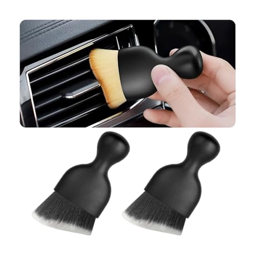 Blilo 2PCS Car Interior Detailing Brush with Dust Cover, Auto Soft Hair Cleaning Brushes, Scratch Free Curved Dirt Collectors, for Dashboard Air Conditioner Vents Leather Computer (Black/White/2PCS) | soft synthetic bristles, grooved handle, wet or dry us