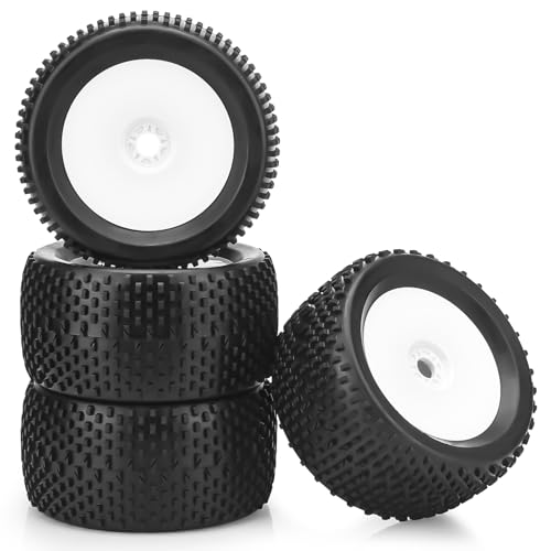 17mm Hex RC Wheel and Tires, daitoku 1/8 RC Off Road Racing Truck Tires and Wheels for Arrma Typhon 6S Talion 4WD HPI HSP Bazooka Camper Kyosho TRAXXAS - White