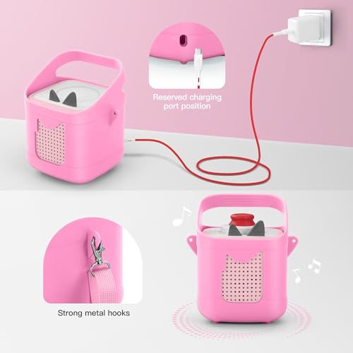 PISOSN Shockproof Carrying Case for Toniebox 2 – Anti-Slip Silicone Cover with Handle for Secure Grip (Pink) - color: Pink