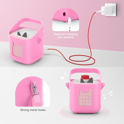 PISOSN Shockproof Carrying Case for Toniebox 2 – Anti-Slip Silicone Cover with Handle for Secure Grip (Pink) - color: Pink