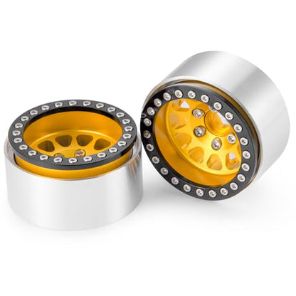 4Pcs RC Wheels 1.9 Aluminum Alloy Beadlock Wheel Rims for 1/10 SCX10 SCX10-II SCX10-III TRX4, TRX4 2021, TRX4 Sport RC Crawler Upgrade Pasrts(Gold + Black)