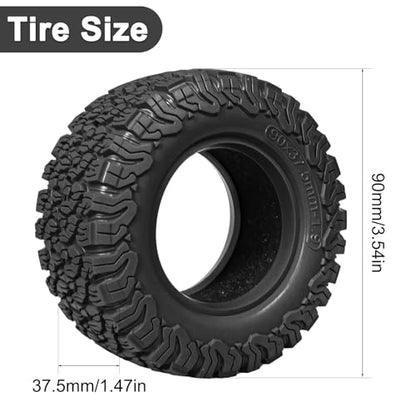 LRFHL 1.9 Crawler Tire for 1/12 MJX HYPER GO H12Y H12P MN128 1/10 Axial D90 | Black, 4PCS, 90mm * 37.5mm RC Rock Terrain Tyre with Foam Insert, Soft Rubber High Grip Sticky Tires - color: Black