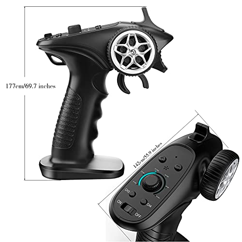 2.4ghz RC Controller 4CH RC Remote and Receiver Digital Radio Transmitter for 18 110 116 132 RC Car Boat Tank Crawler GA-4H-TX (Transmitter and Receiver Set), Black