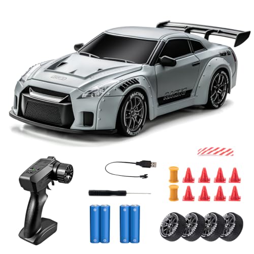 RC Drift Car, Light Grey 1/24 Remote Control Drift Car for Adults | 4WD 20KM/H High-Speed Widebody Design RC Sports Cars with LED Lights, Extra Tires, Vehicle for Boys Beginner Indoor Outdoor - color: Grey 15