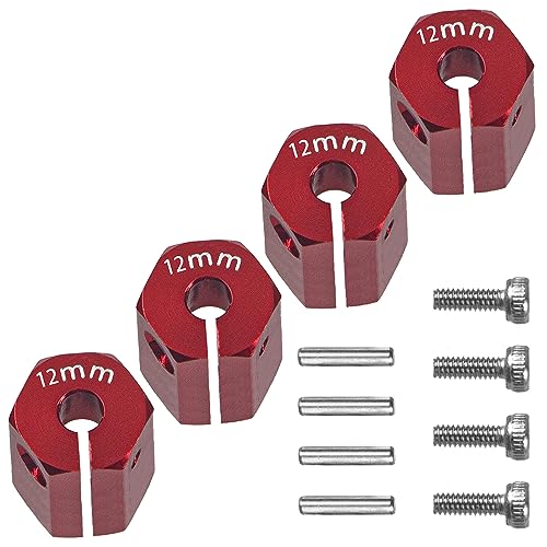 Aluminum Alloy 12mm Wheel Hex Hub Drive Adapters with Pins Screws Compatible with Axial SCX10 HSP HPI Tamiya Redcat 1/10 RC Crawler Car (12mm, Red) - color: Red, size: 12mm