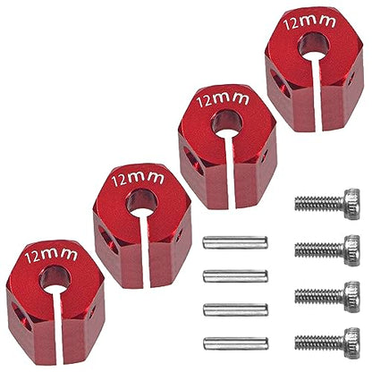 Aluminum Alloy 12mm Wheel Hex Hub Drive Adapters with Pins Screws Compatible with Axial SCX10 HSP HPI Tamiya Redcat 1/10 RC Crawler Car (12mm, Red) - color: Red, size: 12mm
