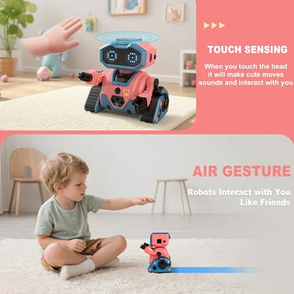 Interactive Smart Robot Toys, Rechargeable Remote Control Emo Robot, Pink | Rechargeable Remote Control, Learning Gesture Sensing, Auto-Demonstration, Music and Dance, Shining LED Eyes, For Kids 3-5 - color: 103 Pink
