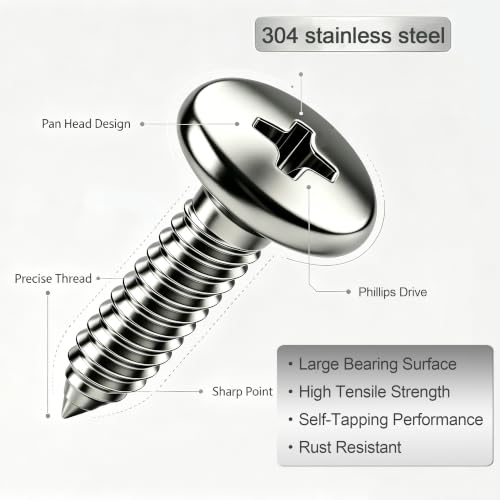 Dianrui 280 PCS 304 Stainless Steel Screws, #6#8 Wood Screws Assortment Kit, Assorted Sheet Metal Screws, ‌Phillips Drive Pan Head Assorted Sheet Metal Screws Marine Grade 1”,3/4”,5/8”,1/2” - size: 280PCS-SV
