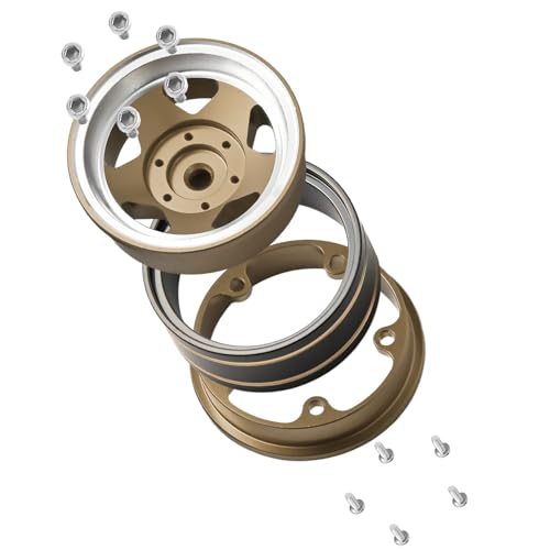 1.3 Beadlock Wheel - Aluminum & Brass Wheel Rims for TRX4M SCX24 1/18 1/24 | Brass Negative Offset 1.3” Wheel Hub Width 15mm OD 37mm with 7mm Hex Fit FMS Ascent-18 RC Car Off Road Tire, 4pcs (Brozne) - color: Bronze