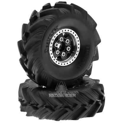 REDSPIDER 1.0 Beadlock Wheels and MUD Tires Set for 1/24 1/18 RC Crawler Car SCX24 TRX4M FCX24M FCX18 TRX4M UTB18 (Black) - color: Black