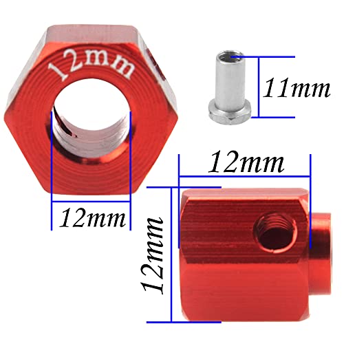ShareGoo Aluminum RC 12mm Hex Extended Wheel Hex Hub Extension 12mm Offset Spacers Compatible with Traxxas TRX4 TRX6 1/10 RC Crawler (12mm, Red) - color: Red, size: 12mm