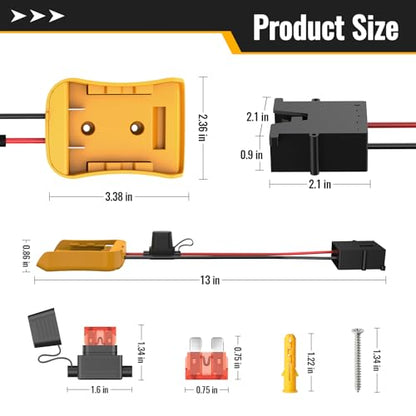 Kzreect for Power Wheel Battery Adapter Compatible with Dewalt 20V Battery | Connector Compatible with Fisher Price 12V Cars, 12AWG Wire, 40A Fuse Holder, Screw & Drywall Anchors, Easy to Secure - size: Compatible with Fisher-Price Connector