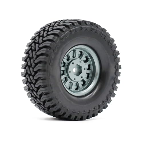 1.3” Brass Beadlock Wheels & All-Terrain Tires Set for 1/18 1/24 RC Crawler TRX4M, Axial SCX24 / AX24, Redcat Ascent-18, FMS FCX24, -5.40mm Offset, 7mm Hex, 4 pcs, Gunmetal Gray