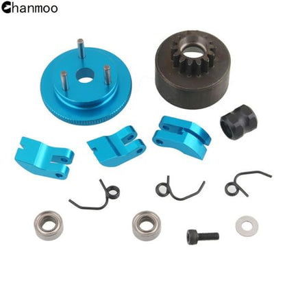 1/8 RC Car 14T Clutch Bell Flywheel Assembly Kit Shoes Bearings Gear Engine Nut Springs Cone for 1:8 RC Buggy Truck Car KYOSHO HPI HSP Axial Himoto 21-28cxp Nitro Engine Parts (Blue) - color: Blue