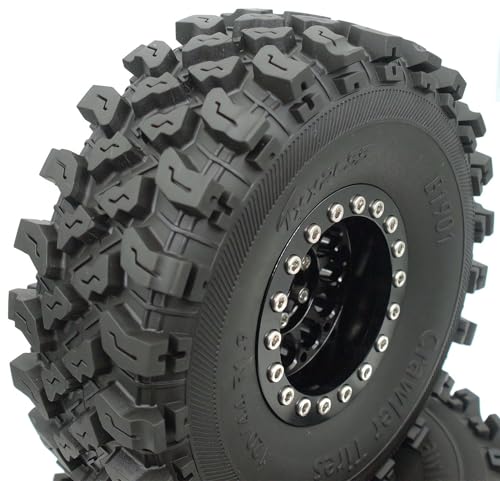 RC 1.9 Beadlock Wheels Negative Offsets 8mm and Tires for 1/10 SCX10 SCX10 SCX10 Pro TRX4 TRX6 Gen7/8 RC Crawler Remote Control Car Upgrades Aluminum 1.9 Beadlock Wheel Rims (Black) DK - color: Black