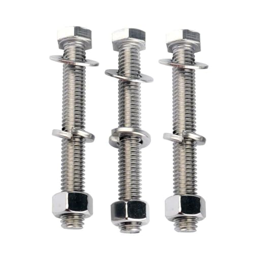 3/8-16 x 3 Hex Head Screw Bolt and Nuts Flat & Lock Washers, 304 Stainless Steel Fully Threaded， 4Sets - color: Silver, size: 3/8-16 x 3" (4Sets)