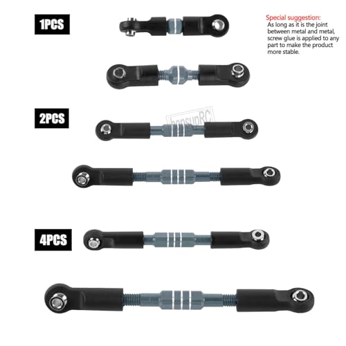 RC Upgrades Part Adjustable Turnbuckles Camber Links Toe Link for 1/10 Slash/Rustler/Stampede/Bandit VXL 4WD 4X4.Alloy Front&Rear Link Set,Titanium - color: Titanium(for 1/10)