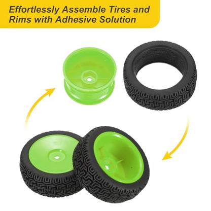 uxcell 4-Pair High-Grip RC Car Tire & Wheel Set for 1/10 Scale On-Road Touring Cars - Soft Rubber Tyres with 12mm Hubs, Black/Green - color: Black/Green