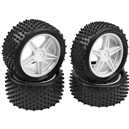 4Pack HIRCQOO OD 88mm/3.46" Front & Rear Rubber Plastic Wheel Rims Tires 12mm Hex Hub Compatible with Redcat Tornado Shockwave HPI HSP ExceedRC Kyosho 1/10 Scale Off Road Buggy (White) - color: White