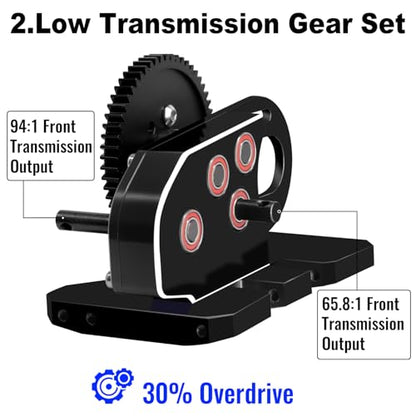 OGRC 2.Low Transmission 30% Overdrive Complete Gearbox for SCX10 Upgrades | Aluminum Housing, Steel Gear, with Skid Plate and 15T Pinion Gear, for Axial SCX10 RC Crawler Car, Black - color: Black